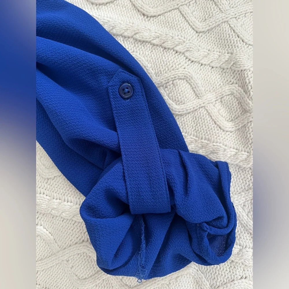 Rafaella Elegant Royal Blue Women's Blouse Roll Up Sleeves Size Large - Picture 12 of 16
